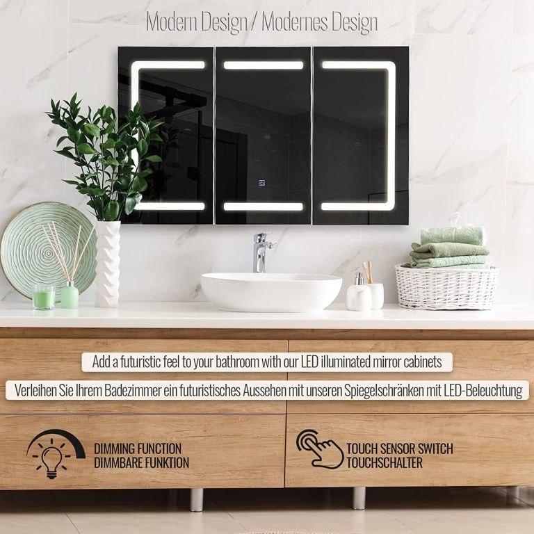 MIADOMODO Szafka z lustrem z oświetleniem LED, 100 x 60 cm